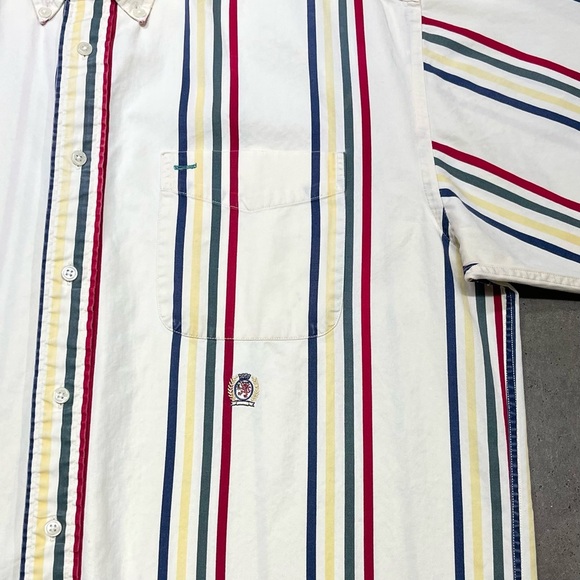 Vintage Tommy Hilfiger Multi Stripe 90s Y2K Button Down Short Sleeve Shirt - Picture 2 of 9
